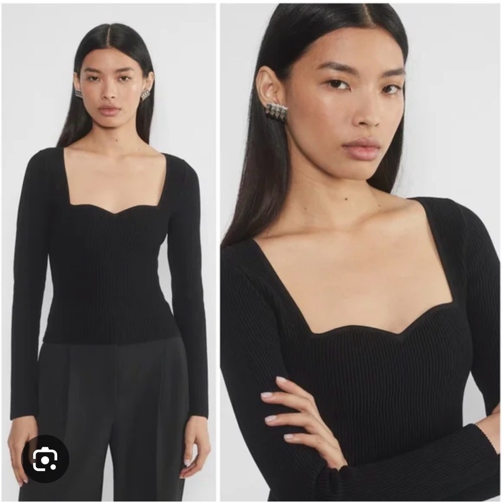 Aritzia Babaton Sculpted Knit Long Sleeve Scalloped Square Neckline